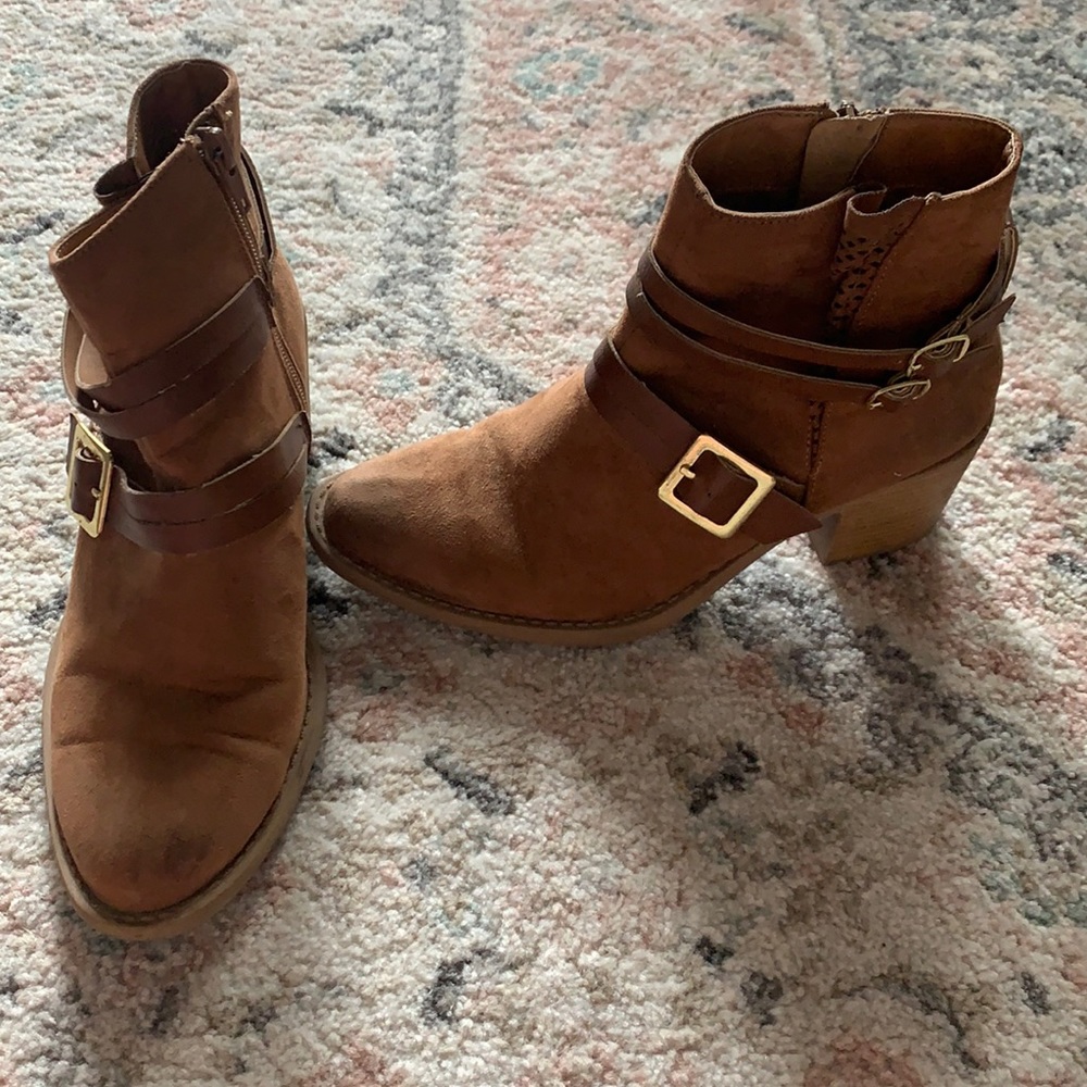 Suede buckle booties